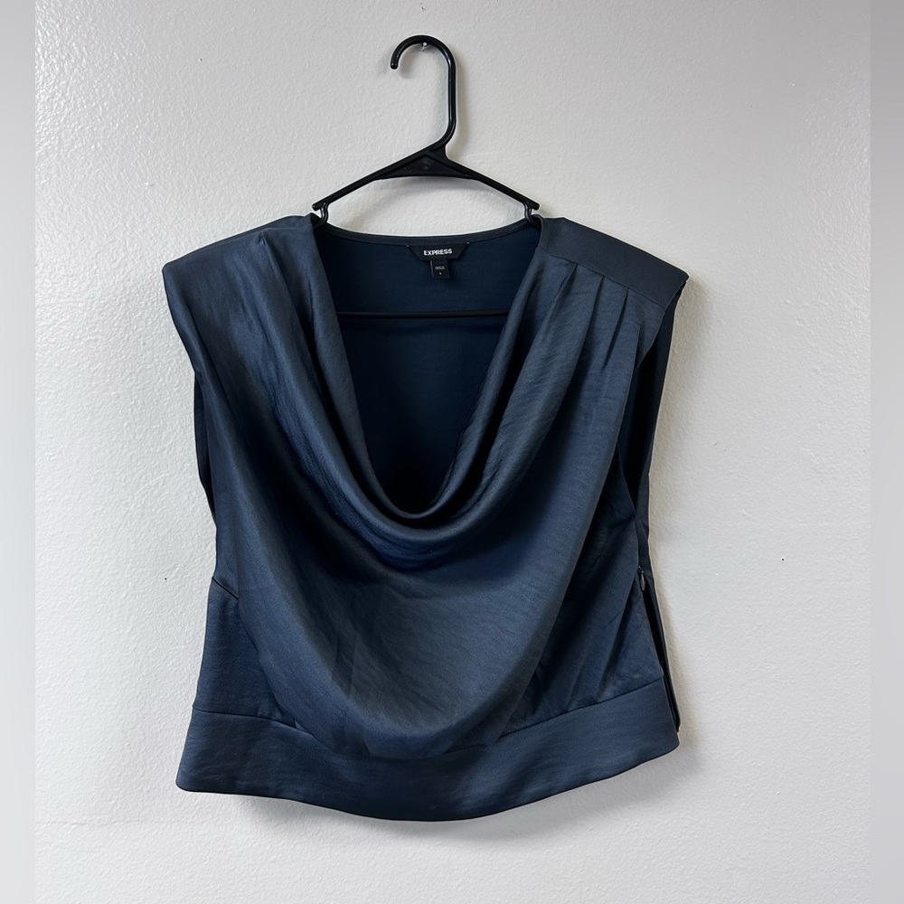 Express lg sleeveless blouse cowl neck gray